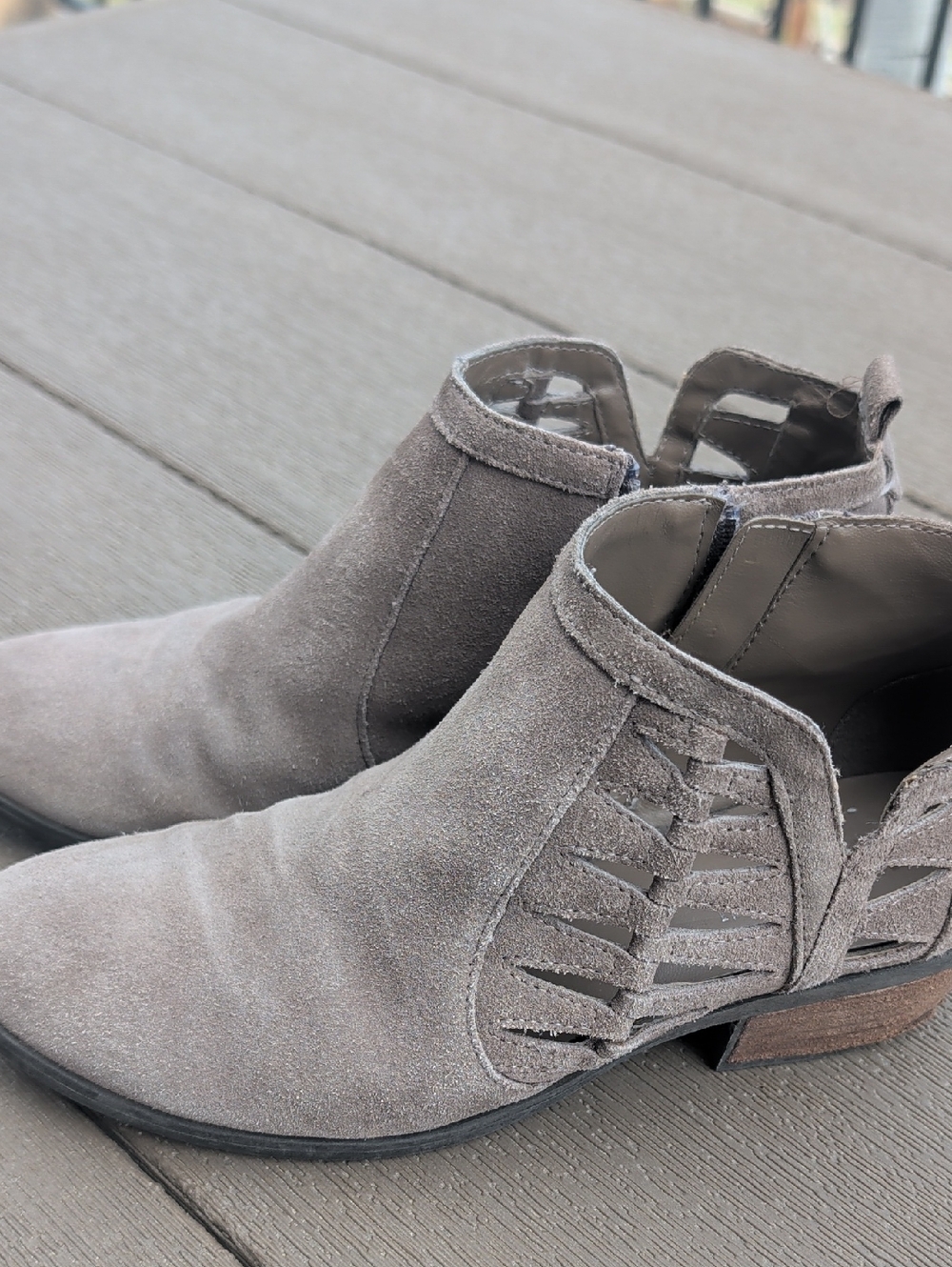 Michael Shannon Taupe Suede Cutout Ankle Booties